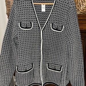 Talbots Black and White Cardigan Sweater petite XL. New!